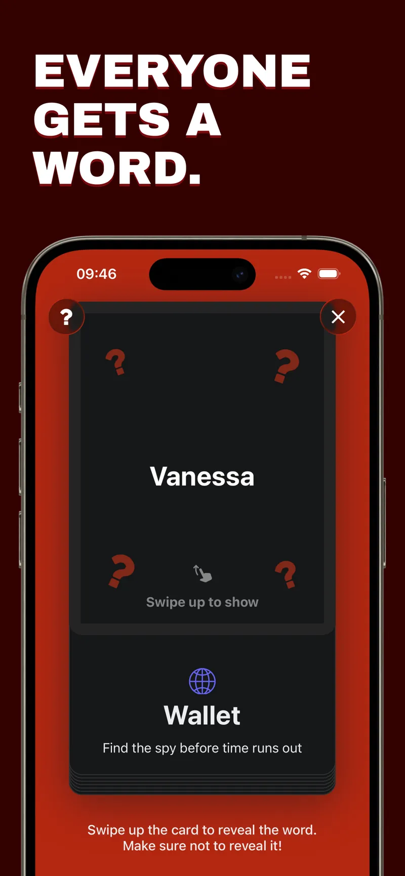 Spy game setup screen — choose the number of players and round timer